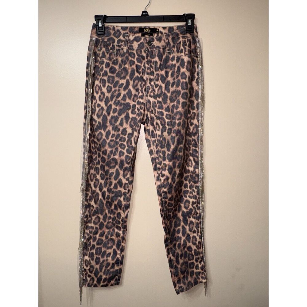Size 8 Leopard Skinny Jeans Lace Diamond Fringe Lucky & Blessed Western Fancy